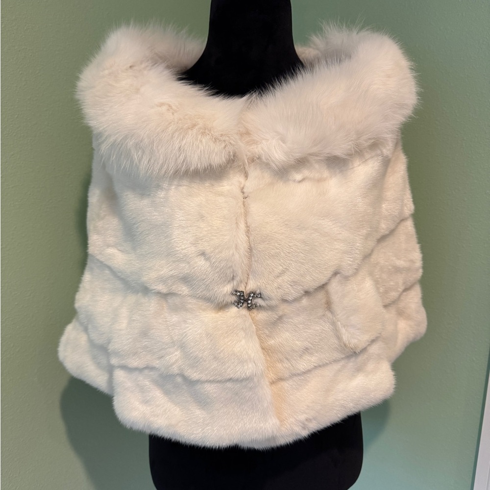 Elegant Cream Real Mink Fur Shawl Wedding